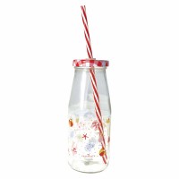 GreenGate Glasflasche mit Strohhalm "Lula" (White)