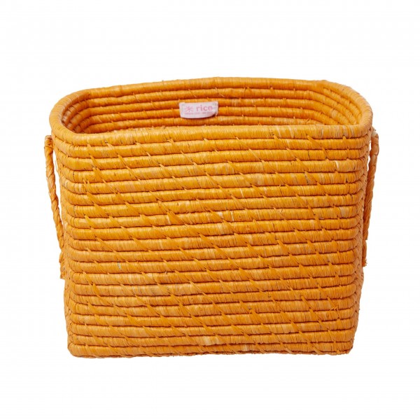 rice Aufbewahrungskorb aus Raffia mit Griffen - Quadratisch (Orange)