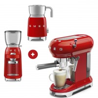 smeg Espressomaschine mit smeg Milchaufschäumer und smeg Kaffeemühle im Set