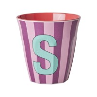 rice Melamin Becher mit Streifen "Buchstabe S" - Medium (Rosa/Lila)