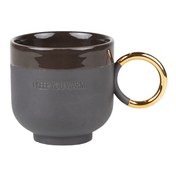 Tasse "Zuhausesein - I keep you warm" (Schwarz/Gold) von räder Design
