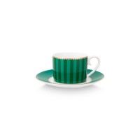 Pip Studio Espressotasse mit Untertasse "Love Birds Stripes" - 125 ml (Emerald-Green)