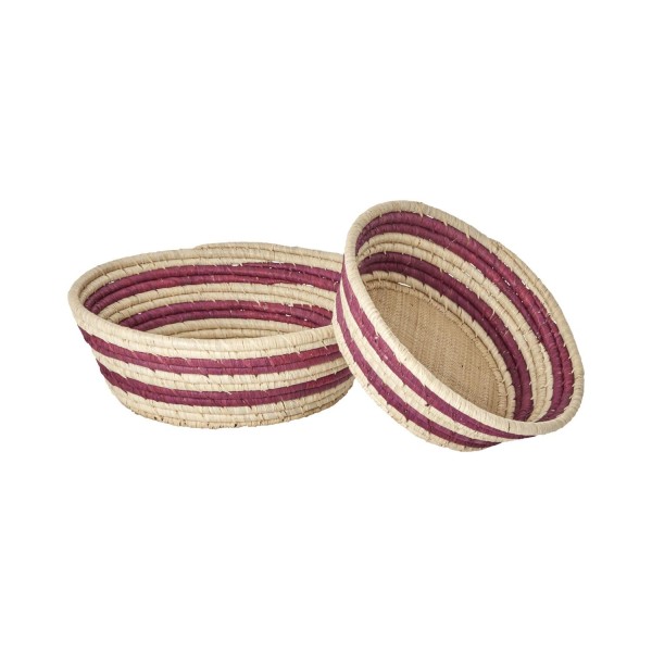 rice Brotkorb rund "Raffia - Stripes" im 2er-Set - S & M (Aubergine)