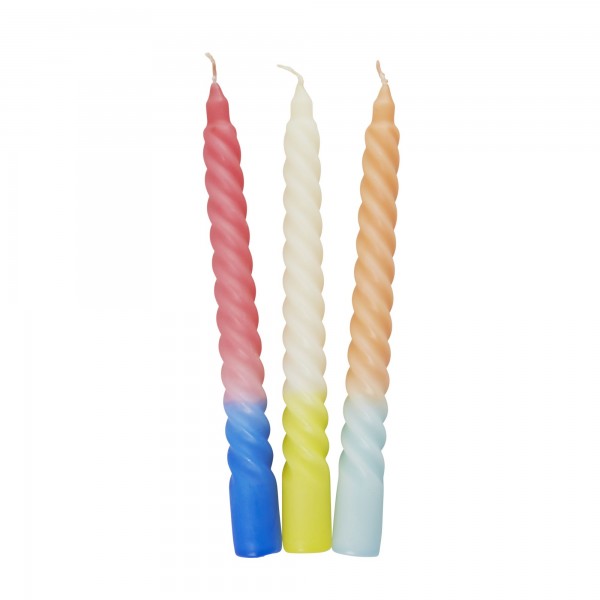 rice Gedrehte Kerze "Two Tone" (Blau / Gelb / Hellblau) - 3er-Set