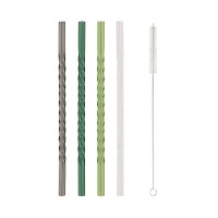 Gedrehte Glas-Strohhalme im 4er Set - 20 cm (Grün/Anthrazit/Transparent) von Eulenschnitt