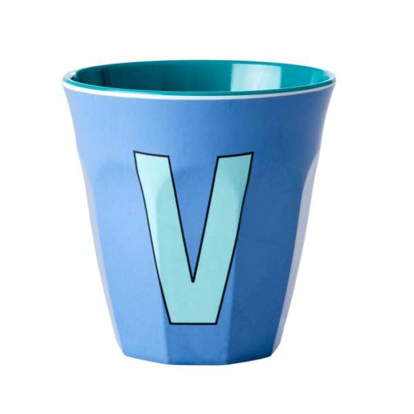 rice Melamin Becher "Buchstabe V" - Medium (Taubenblau)