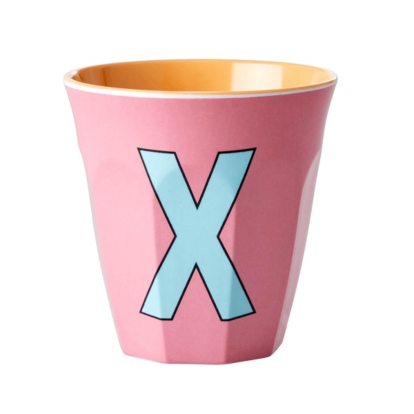 rice Melamin Becher "Buchstabe X" - Medium (Rosa)