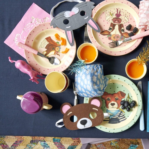 rice Melamin Kinder-Becher mit Henkel "Farm Animals - Schaf " (Blau/Grün)