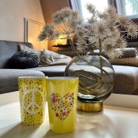 rice NIK-Melamin-Becher "Flower Me Happy & Peace" - 2er-Set (Gelb) Limitierte Auflage