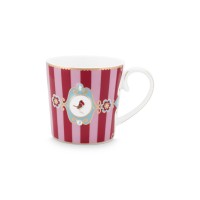 Pip Studio Große Tasse "Love Birds - Medallion" - 250 ml (Rot/Pink - Gestreift)