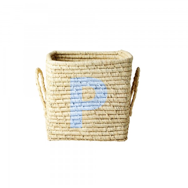 rice Aufbewahrungskorb aus Raffia "Buchstaben - P" - Klein/Quadratisch
