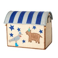 rice Spielzeugkiste aus Raffia "Party Animal" - M (Blau)