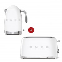 smeg Set aus 2-Schlitz-Toaster lang und Wasserkocher variable Temperatur (Weiß)