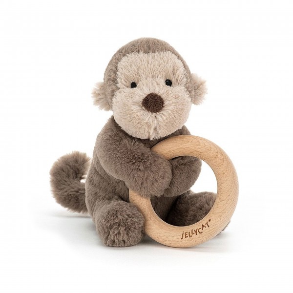 Jellycat Greifring aus Holz "Shooshu - Affe" (Braun)
