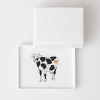 Butterdose "Der Mensch lebt nicht..." - 14,5x11,5x5,5 cm (Weiß) von räder Design
