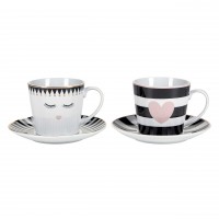 Miss Ètoile Kaffeeset mit Geschenkbox "Eyes and Stripes" (Schwarz/Weiß)