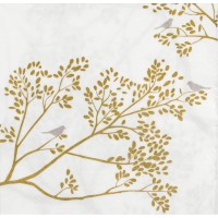 Papierservietten "Goldzweig - Goldvogel" - 33x33 cm (Weiß/Gold) von räder Design