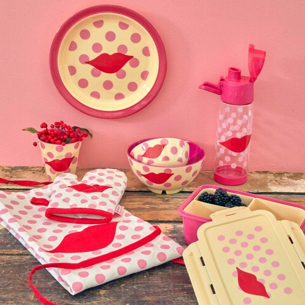 rice Melamin Kinder-Essteller "Kiss/Kuss" (Pink/Rot)
