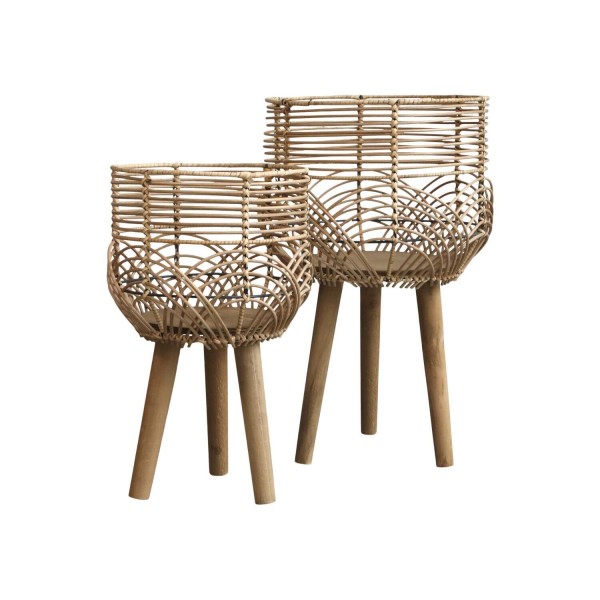 Rattan-Übertopf mit 3 Beinen im 2er-Set (Natur) von Chic Antique