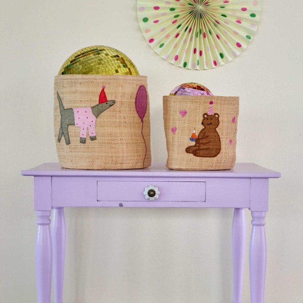 rice Runder Korb "Raffia - Party Animal" im 2er-Set (Pink)
