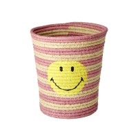 rice Runder Korb "Raffia - Smiley" - Medium (Pink/Natur)