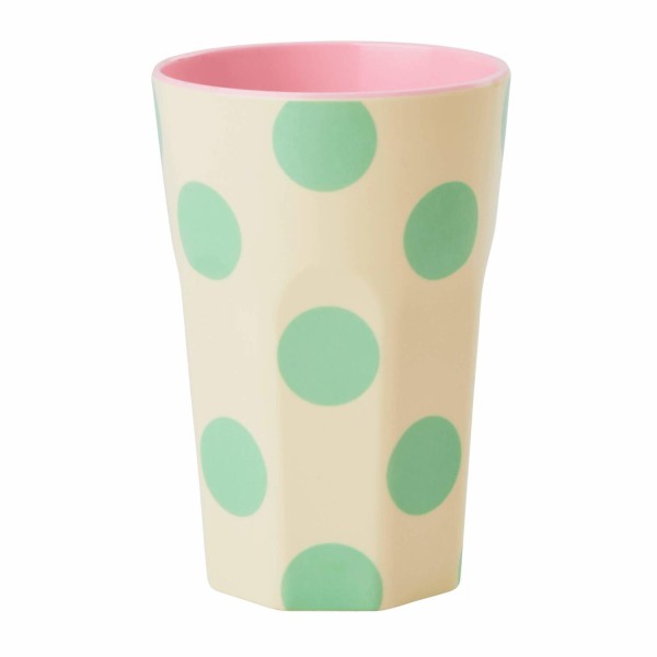 rice Melamin Becher mit Punkten - Groß (Creme/Grün/Rosa)
