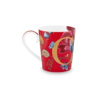 Pip Studio Tasse Buchstabe C "Alphabet Mug – Blushing Birds" – 350 ml (Rot)