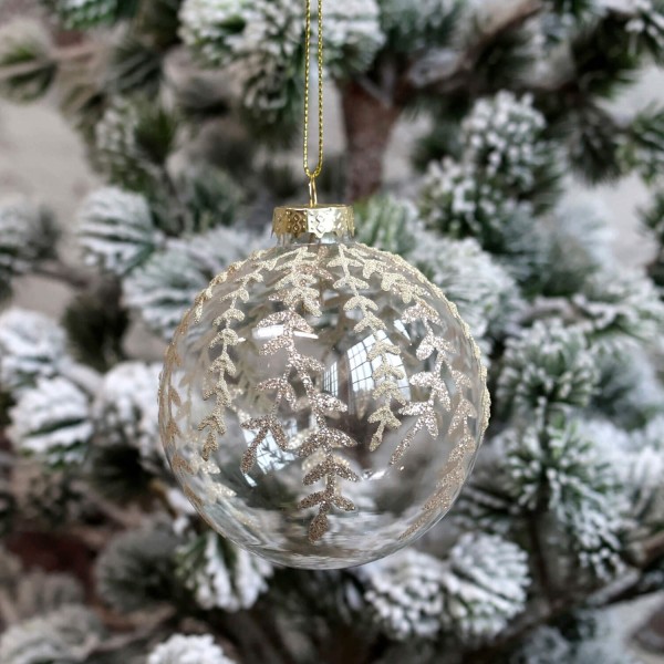 Weihnachtskugel "Blätter" mit Glitzer - ø8cm von Chic Antique