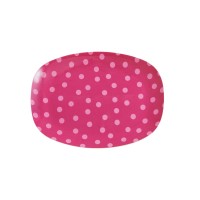 rice Melamin Platte "Punkte" - Rechteckig/Klein (Pink)