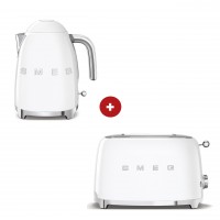 smeg Set aus 2-Schlitz-Toaster kompakt und Wasserkocher feste Temperatur (Weiß)
