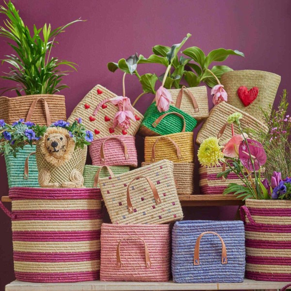 rice Korb rechteckig "Raffia - Dots" - 30x30x25 cm (Lavender)