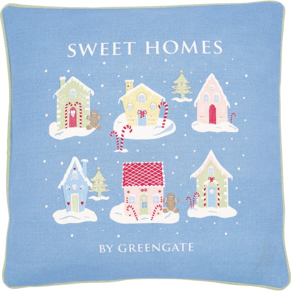 GreenGate Kissenhülle mit Print "Laura Homes" - 40x40 cm (Dusty Blue)