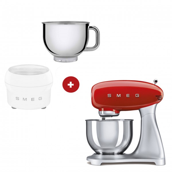 smeg Küchenmaschine mit smeg Eisbereiter und extra smeg Edelstahlschüssel