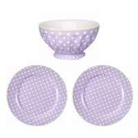 GreenGate Frühstücksteller und French Bowl "Spot" (Lavender) - 3er-Set