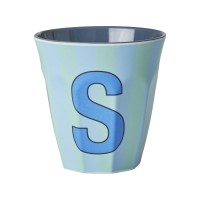 rice Melamin Becher mit Streifen "Buchstabe S" - Medium (Hellblau/Gelb)