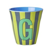 rice Melamin Becher mit Streifen "Buchstabe G" - Medium (Gelb/Blau)