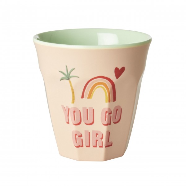 rice Melamin Becher "You Go Girl" - Medium (Rosa/Mint)