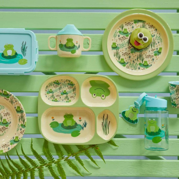 rice Brotdose mit 3 Fächern "Frog/Frosch" (Blau)
