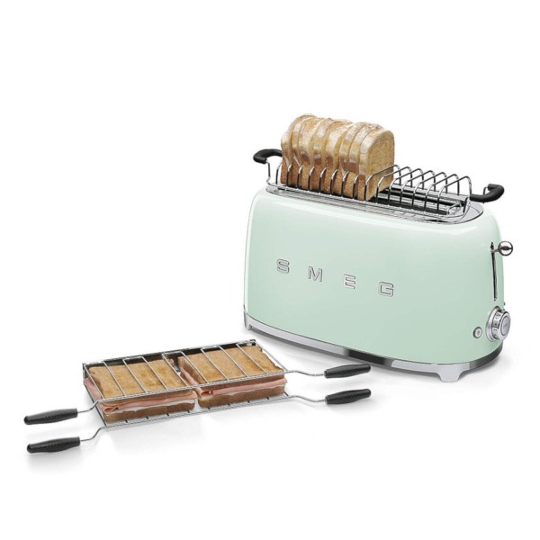 smeg Set - 2-Schlitz-Toaster lang (Pastellgrün) mit Röstaufsatz