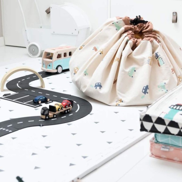 Aufräumsack/Spielmatte "Große Autos" - ø 140 cm (Beige/Bunt) von Play&Go