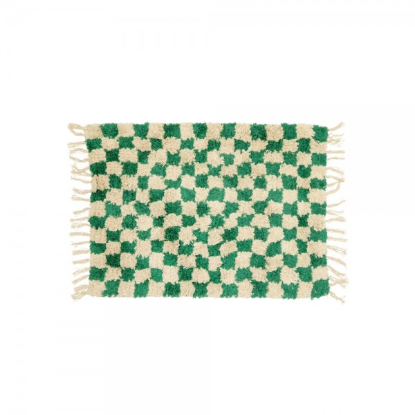 rice Teppich mit Karomuster - 70x100 cm (Grün/Weiß)