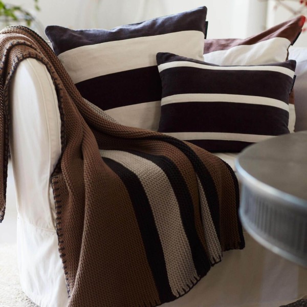 Block Striped Organic Cotton Dark Grey/Lt Biege 50x50