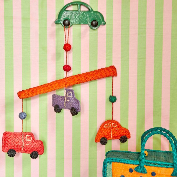 rice Mobile aus Raffia "Autos" (Bunt)