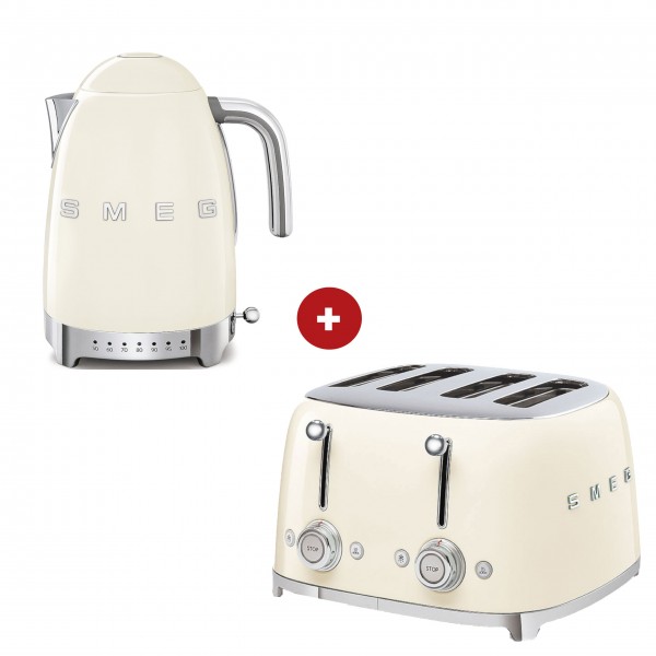 smeg Set – 4-Schlitz-Toaster und Wasserkocher variable Temperatur (Creme)