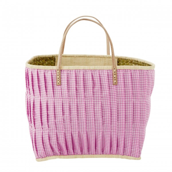 rice Korbtasche aus Raffia - Groß (Dunkles Pink)