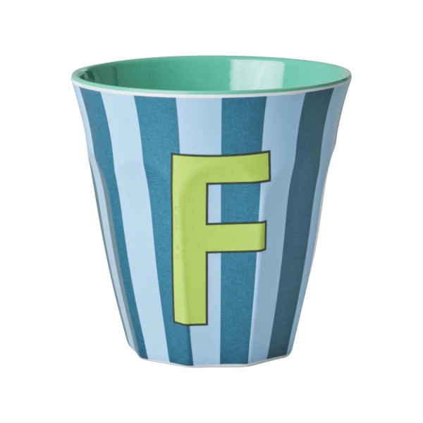 rice Melamin Becher mit Streifen "Buchstabe F" - Medium (Blau/Hellblau)