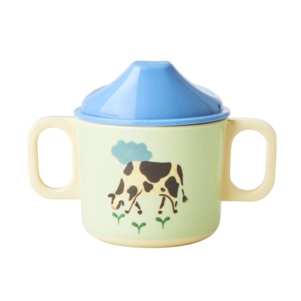 rice Melamin Schnabeltasse "Farm Print" (Blau)