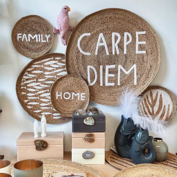 Wanddeko/Tischdeko aus Jute "Havanna - Carpe Diem" (Natur/Weiß) von Gift Company