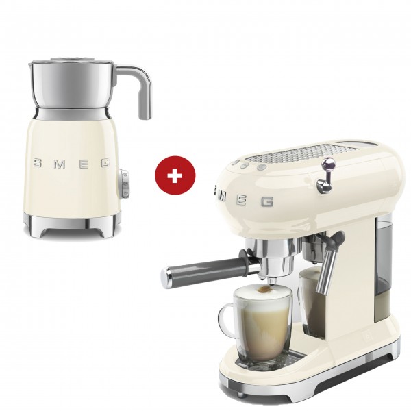 smeg Espressomaschine und smeg Milchaufschäumer im Set (Creme)