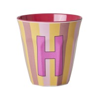 rice Melamin Becher mit Streifen "Buchstabe H" - Medium (Rosa/Gelb/Lila)